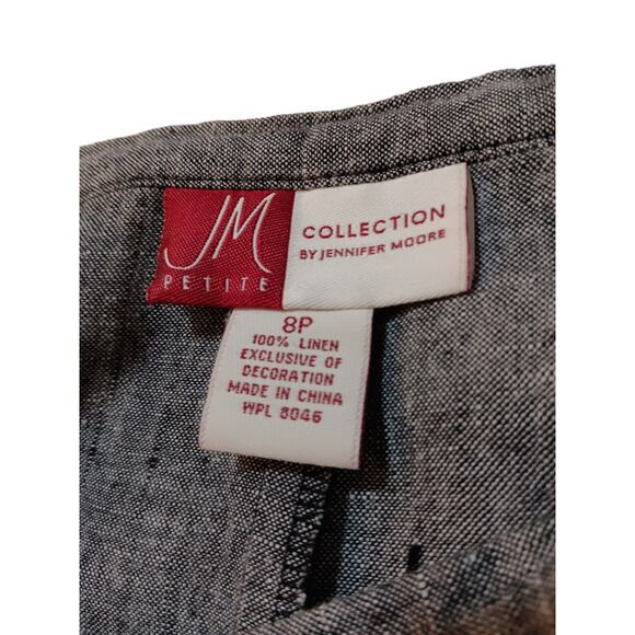 JM COLLECTION 100% Linen Midi Skirt Size 8 Petite A-Line Embroidery Beaded Gray‎ - Picture 5 of 7